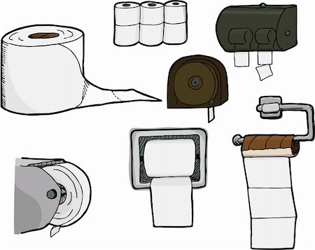 educazione all'uso del vaso - Set of 7 isolated, hand-drawn rolls of bathroom tissue and toilet paper dispensers. Fotografie stock - Microstock e Abbonamento, Codice: 400-04785481