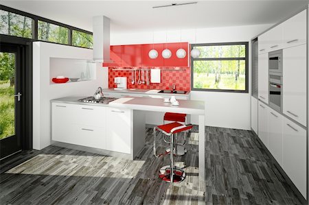 simsearch:400-08315056,k - 3d illustration of modern kitchen interior Fotografie stock - Microstock e Abbonamento, Codice: 400-04785512