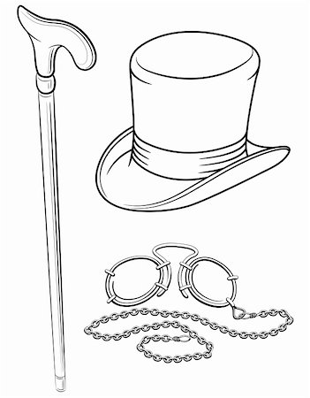 set of retro accessories with hat walkingstick and pince-nez point vector illustration, isolated on white background Photographie de stock - Aubaine LD & Abonnement, Code: 400-04785528