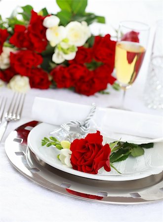 Festive table setting for wedding, Valentine or other event Stock Photo - Budget Royalty-Free & Subscription, Code: 400-04785623