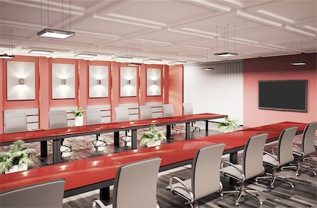 conference room with lcd tv interior 3d render Stock Photo - Budget Royalty-Free & Subscription, Code: 400-04785751