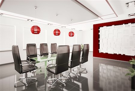 simsearch:400-07420295,k - Modern boardroom with glass table interior 3d Stockbilder - Microstock & Abonnement, Bildnummer: 400-04785782