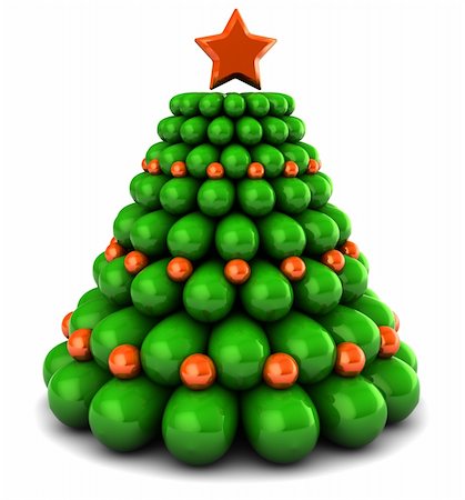 spheres and cones - 3d illustration of christmas tree with orange color decorations Stock Photo - Budget Royalty-Free & Subscription, Code: 400-04785927