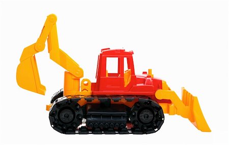 Plastic toy bulldozer isolated on white background Stock Photo - Budget Royalty-Free & Subscription, Code: 400-04786026