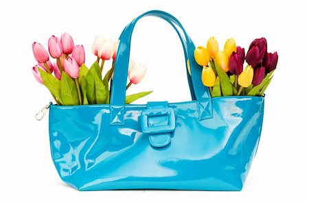 flower sale - Bag and flowers isolated on the white background Stock Photo - Budget Royalty-Free & Subscription, Code: 400-04786133