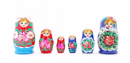 simsearch:400-06473880,k - Set of russian nested dolls standing in a row on white background Stock Photo - Budget Royalty-Free & Subscription, Code: 400-04786738