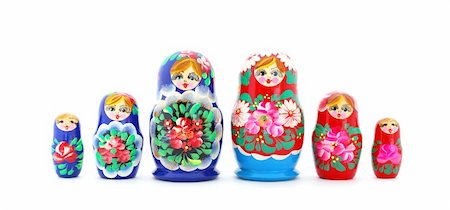 russian dolls - Set of russian nested dolls standing in a row on white background Stock Photo - Budget Royalty-Free & Subscription, Code: 400-04786739