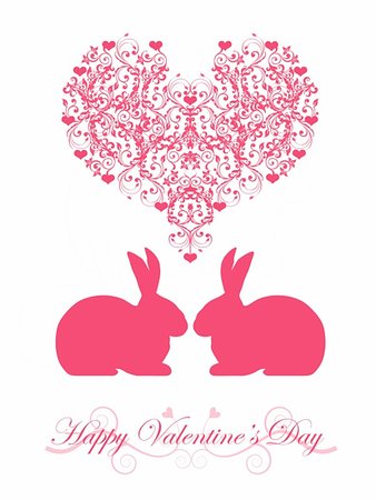 simsearch:400-05295204,k - Happy Valentines Day Bunny Rabbit with Pink Hearts and Scrolls Illustration Stock Photo - Budget Royalty-Free & Subscription, Code: 400-04786851