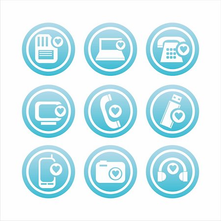 set of 9 blue technology with hearts signs Stock Photo - Budget Royalty-Free & Subscription, Code: 400-04787562