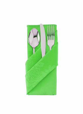 simsearch:400-04292615,k - fork ,knife and spoon on green cloth isolated on white background Foto de stock - Royalty-Free Super Valor e Assinatura, Número: 400-04787591