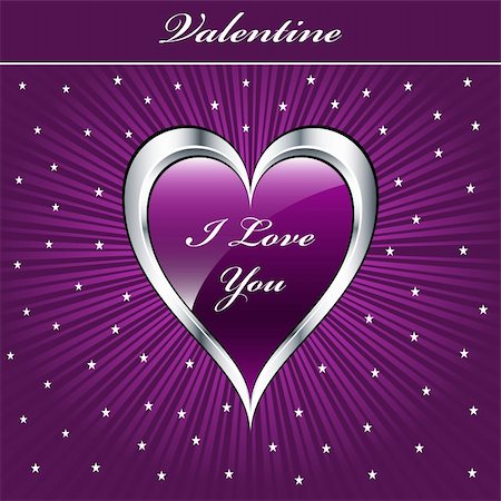 simsearch:400-05736913,k - Valentine love heart in purple and silver on sunburst background with stars. Copyspace for text. Fotografie stock - Microstock e Abbonamento, Codice: 400-04787673