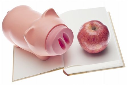 Education Savings Concept with Piggy Bank, Apple and Open Book Isolated on White with a Clipping Path. Stock Photo - Budget Royalty-Free & Subscription, Code: 400-04787694