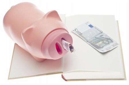 Education Savings Concept with Piggy Bank, Euro Currency and Open Book Isolated on White with a Clipping Path. Stock Photo - Budget Royalty-Free & Subscription, Code: 400-04787695