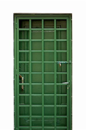 Green door and locked protective metal frame. Stock Photo - Budget Royalty-Free & Subscription, Code: 400-04788143