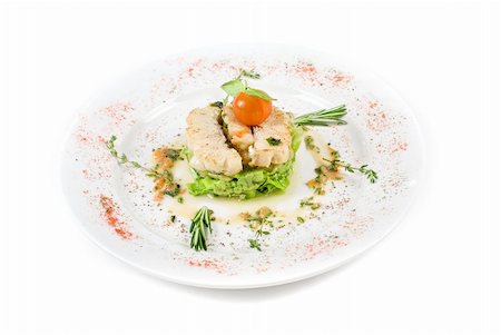 Salad of roasted filet pikeperch with courgette and aubergine, and cherry tomato Stock Photo - Budget Royalty-Free & Subscription, Code: 400-04788337