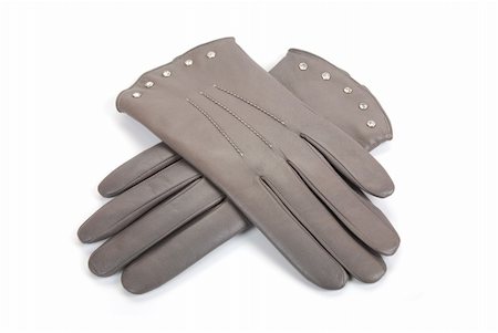 simsearch:400-06462603,k - Grey modern female leather gloves isolated on a white Stock Photo - Budget Royalty-Free & Subscription, Code: 400-04788501