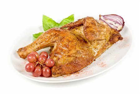 roasted pepper isolated - Half roasted chicken with grape on a white Stock Photo - Budget Royalty-Free & Subscription, Code: 400-04788518