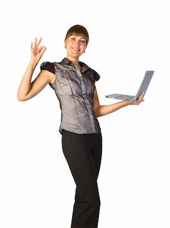 Beautiful businesswoman with laptop on white background Stock Photo - Budget Royalty-Free & Subscription, Code: 400-04789136