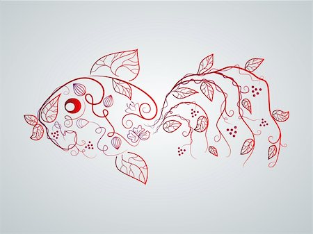 spiral tails of animals - Vector picture with bizarre fish Stock Photo - Budget Royalty-Free & Subscription, Code: 400-04789287