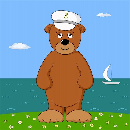 Teddy bear in captain cap smiling on sea coast Stock Photo - Budget Royalty-Free & Subscription, Code: 400-04789583