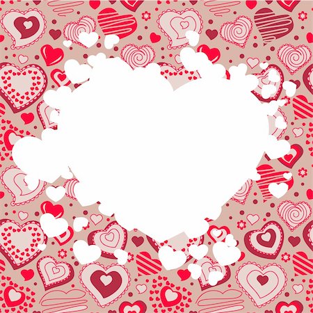 Valentine white frame with different red hearts Stock Photo - Budget Royalty-Free & Subscription, Code: 400-04789592