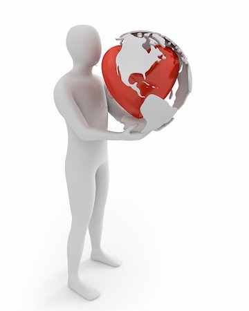 simsearch:400-08048154,k - White man holds globe with heart, America part isolated on white Photographie de stock - Aubaine LD & Abonnement, Code: 400-04780179