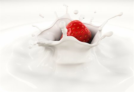 Strawberry falls into milk causing splash and drops all around Photographie de stock - Aubaine LD & Abonnement, Code: 400-04780396