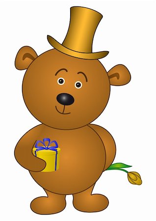 simsearch:400-04752168,k - Holiday vector: teddy bear enamoured in cylinder with gift box and flower Stock Photo - Budget Royalty-Free & Subscription, Code: 400-04780488
