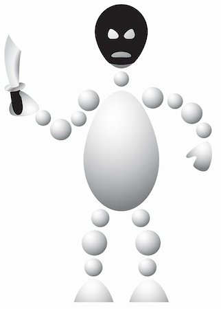 robber cartoon black - Man in black mask and with knife. Abstract 3d-human series from balls. Variant of white isolated on white background. A fully editable vector illustration for your design. Stock Photo - Budget Royalty-Free & Subscription, Code: 400-04780536