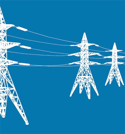 electrical supply art - vector power line illustration on blue background Stock Photo - Budget Royalty-Free & Subscription, Code: 400-04780581