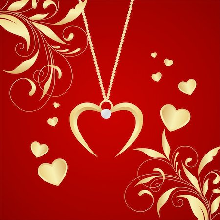 petal on stone - Jewelry gold heart shaped necklace. Vector illustration Stock Photo - Budget Royalty-Free & Subscription, Code: 400-04780684