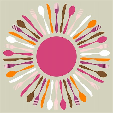 simsearch:400-05877482,k - Cutlery icons. Fork, knife and spoon silhouettes in circle on beige background. Vector available. Stock Photo - Budget Royalty-Free & Subscription, Code: 400-04780777