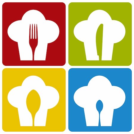 simsearch:400-04393497,k - Chef icons. Chef hat silhouette pattern with cutlery inside on different background. Vector available. Stock Photo - Budget Royalty-Free & Subscription, Code: 400-04780787