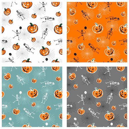 simsearch:400-04228432,k - Halloween pumpkins and skeleton on colour backgrounds. Vector available Foto de stock - Royalty-Free Super Valor e Assinatura, Número: 400-04780782