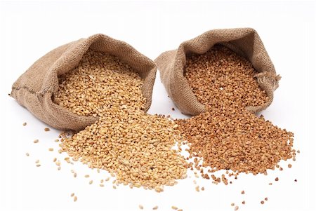 Burlap sack with wheat grain and buckwheat Stock Photo - Budget Royalty-Free & Subscription, Code: 400-04781185