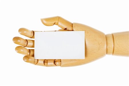 simsearch:400-06137807,k - Wooden hand with white card isolated on a white background Foto de stock - Super Valor sin royalties y Suscripción, Código: 400-04781204