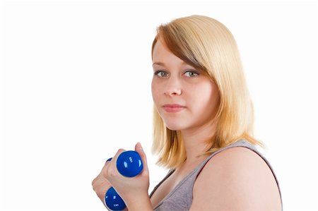 pic of girls with biceps - Young woman with dumbbell - isolated on white Stock Photo - Budget Royalty-Free & Subscription, Code: 400-04781298
