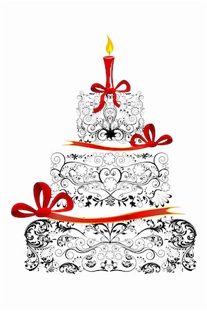 deco food - illustration of floral birthday cake  on white background Stock Photo - Budget Royalty-Free & Subscription, Code: 400-04781435