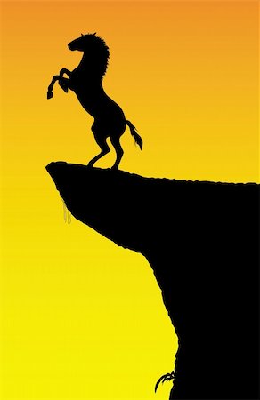 A horse rearing on a rock, at sunset. Editable vector illustration. Stock Photo - Budget Royalty-Free & Subscription, Code: 400-04781793