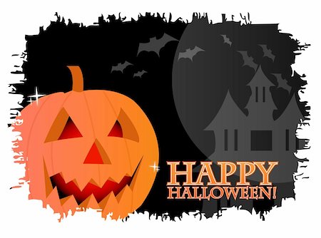simsearch:400-04228432,k - Happy halloween card with a pumpkin over a black background with vampires. Foto de stock - Royalty-Free Super Valor e Assinatura, Número: 400-04781871