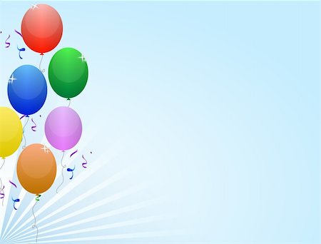 simsearch:400-05031229,k - Multicolored balloon frame with ribbon and confetti on a light blue background Stockbilder - Microstock & Abonnement, Bildnummer: 400-04781892