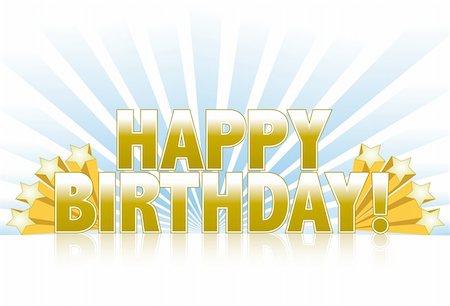 Happy birthday logo sign with golden stars and rays of light Stock Photo - Budget Royalty-Free & Subscription, Code: 400-04781924
