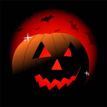 simsearch:400-09081867,k - Happy halloween card with a evil pumpkin over a red and black background with vampires. Fotografie stock - Microstock e Abbonamento, Codice: 400-04781925