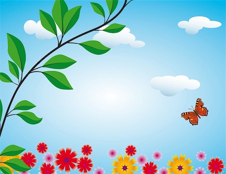 simsearch:400-07626311,k - Red butterfly on flowering meadow. Vector illustration. Vector art in Adobe illustrator EPS format, compressed in a zip file. The different graphics are all on separate layers so they can easily be moved or edited individually. The document can be scaled to any size without loss of quality. Stock Photo - Budget Royalty-Free & Subscription, Code: 400-04782008