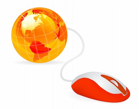 simsearch:400-05294287,k - modern orange computer mouse connected to a orange globe on white Stock Photo - Budget Royalty-Free & Subscription, Code: 400-04782094