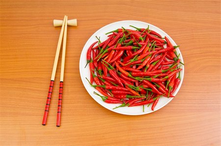 simsearch:400-04288181,k - Hot peppers with chopsticks and plate Photographie de stock - Aubaine LD & Abonnement, Code: 400-04782316