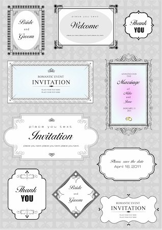 Set of ornate vector frames and ornaments with sample text. Perfect as invitation or announcement. All pieces are separate. Easy to change colors and edit. Stock Photo - Budget Royalty-Free & Subscription, Code: 400-04782818