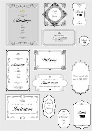 Set of ornate vector frames and ornaments with sample text. Perfect as invitation or announcement. All pieces are separate. Easy to change colors and edit. Foto de stock - Super Valor sin royalties y Suscripción, Código: 400-04782819