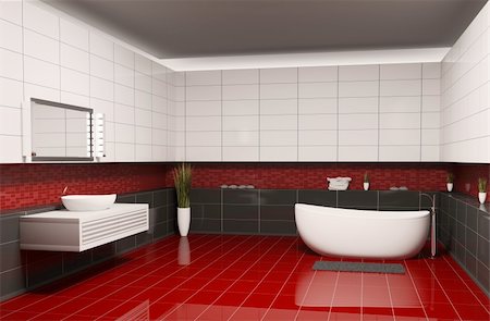 simsearch:622-02355166,k - Bathroom with black white walls and red floor interior 3d Stock Photo - Budget Royalty-Free & Subscription, Code: 400-04782912