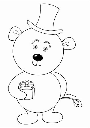 simsearch:400-04752168,k - Teddy bear enamoured in cylinder with gift box and flower, contour Stock Photo - Budget Royalty-Free & Subscription, Code: 400-04783048